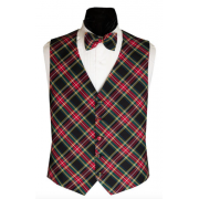 Christmas Black and Red Tartan Plaid Vest and Bow Tie Set